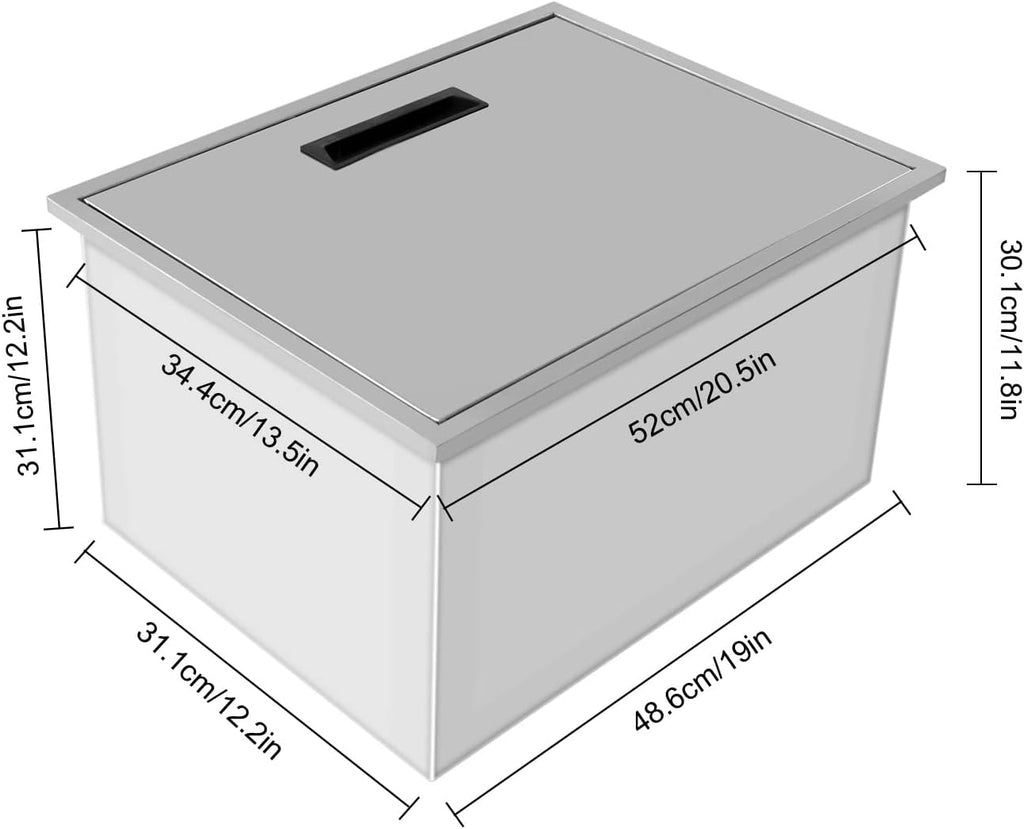 21L x 17W x 17H Inch Drop in Ice Chest with Cover, 70 Qt Commercial Stainless Steel Ice Cooler Bin, Insulated Ice Bucket Included Drain-Pipe and Drain Plug for Cold Wine Beverage