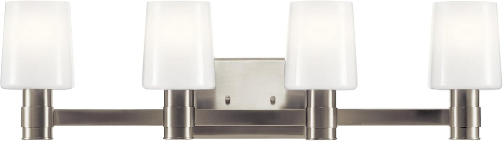 Kichler Adani 4-Light Bathroom Vanity Light Fixture, Modern Wall Mount Lighting with Opal Glass in Brushed Nickel for Over Mirror Installation (8.25' x 30'), 55177NI