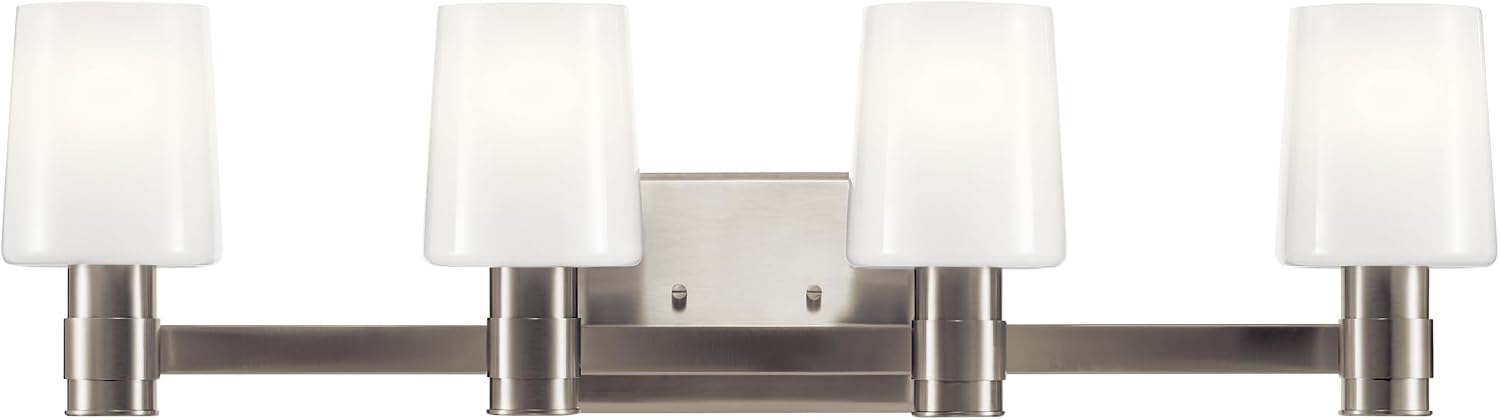 Kichler Adani 4-Light Bathroom Vanity Light Fixture, Modern Wall Mount Lighting with Opal Glass in Brushed Nickel for Over Mirror Installation (8.25' x 30'), 55177NI