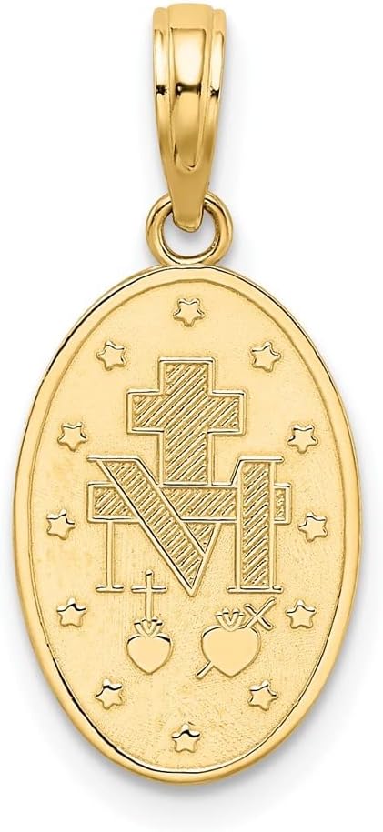 10K Yellow or White Gold Miraculous Medal Pendant (L- 0.95 Inch, W- 0.44 Inch)