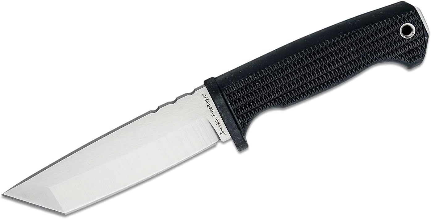 Demko Knives FreeReign Fixed Blade Knife 5' AUS-10A Satin Drop Point or Tanto w/Sheath & Belt Loop (Tanto/Black/Grey)