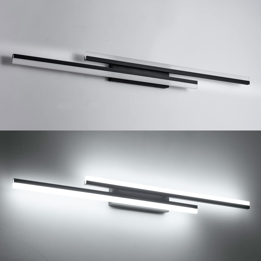 PRESDE 48 Inch Bathroom Light Fixtures Black Vanity Light Bar LED Modern Bath Lighting Over Mirror Dimmable