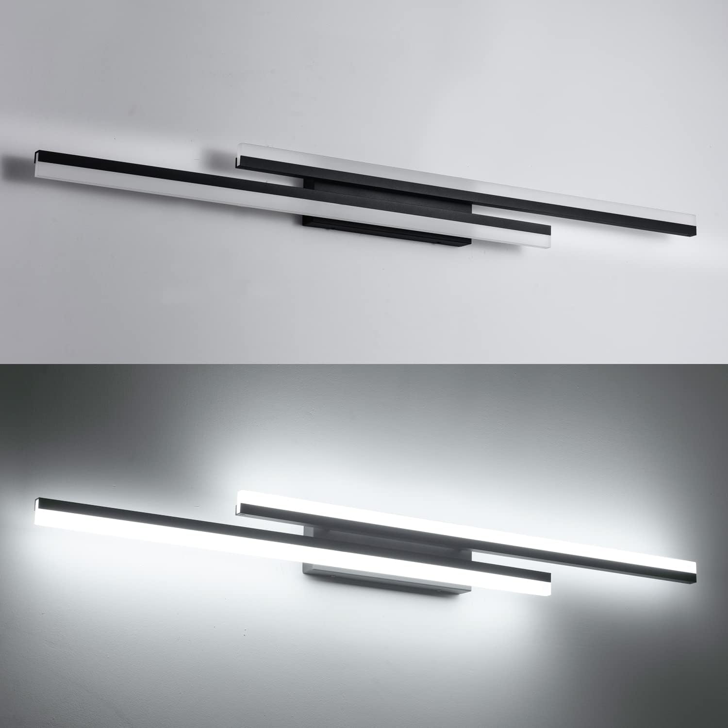 PRESDE 48 Inch Bathroom Light Fixtures Black Vanity Light Bar LED Modern Bath Lighting Over Mirror Dimmable
