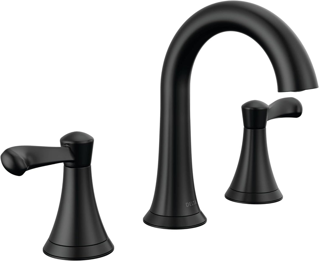 Delta Faucet Esato Widespread Bathroom Faucet 3 Hole, Matte Black Bathroom Faucet, Bathroom Sink Faucet, Drain Assembly Included, Matte Black 35897LF-BL