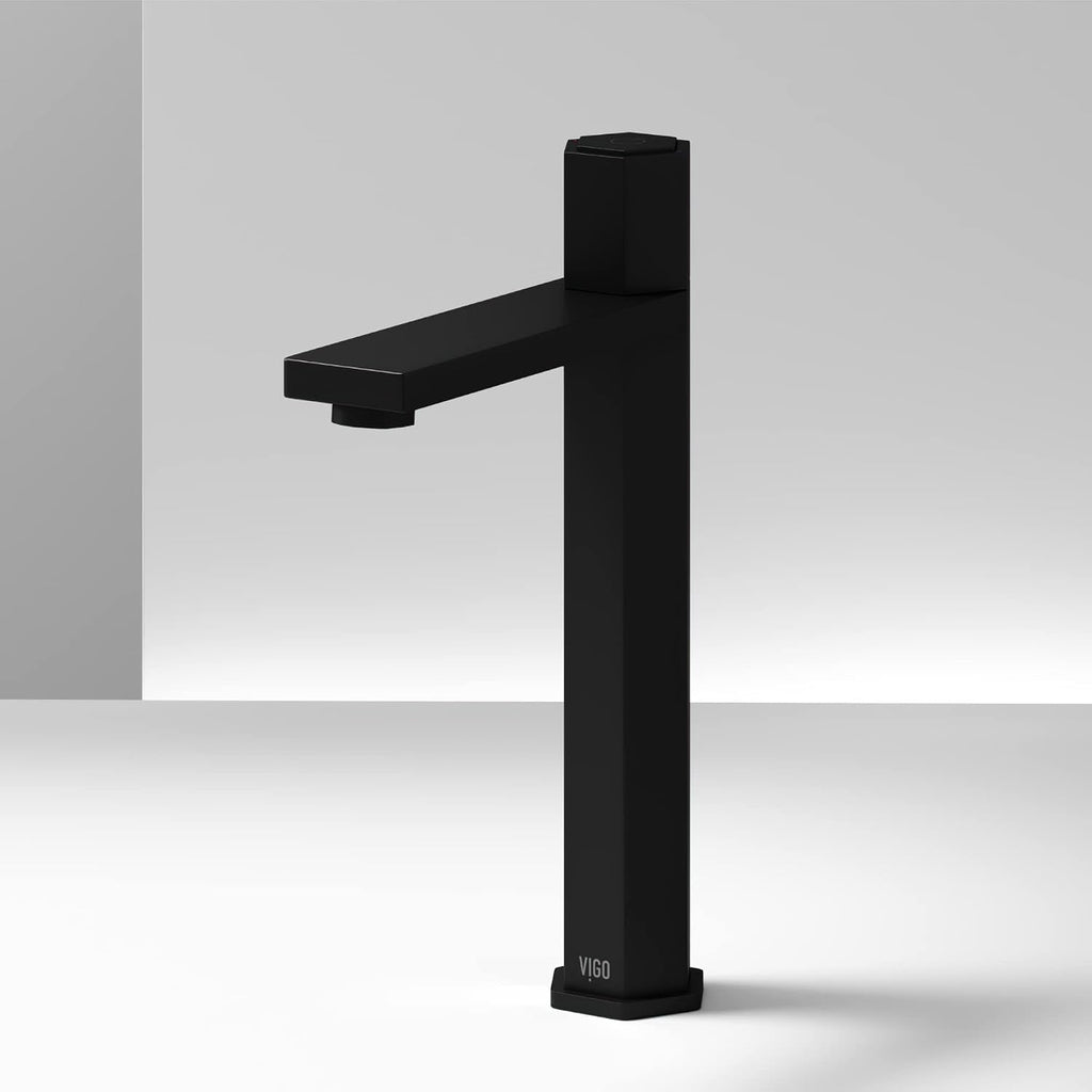 VIGO Nova Single-Handle Single-Hole Mount Vessel Bathroom Sink Faucet, 10-Inch, Matte Black, Modern Design, Solid Brass, 1.2 GPM WaterSense & Ceramic Disc Valve, Corrosion-Resistant