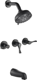 Matte Black 3 Handles Shower Faucet Set with Tub Spout Bathtub Shower Faucets Combo Set Shower System Complete Tub and Shower Trim Kit Shower Fixtures