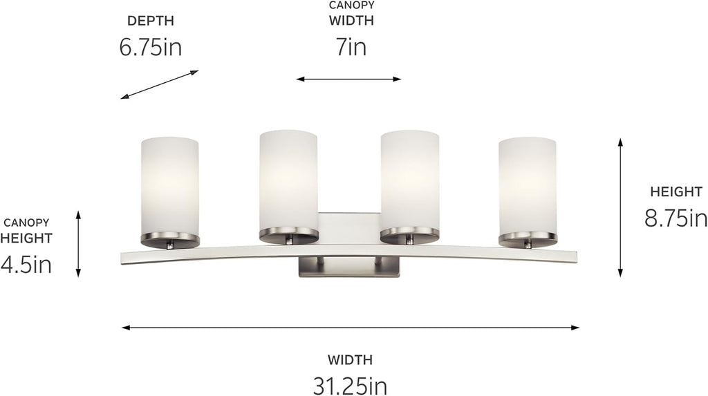 KICHLER Crosby 31' 4 Light Vanity Light Satin Etched Cased Opal Brushed Nickel