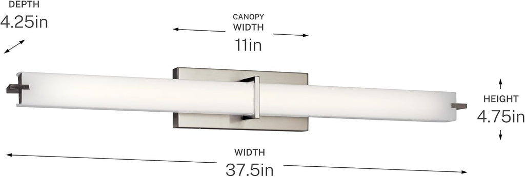 Kichler 37.5' LED Linear Bath Vanity Light Fixture with White Acrylic Diffuser in Brushed Nickel for Bathroom Lighting over Mirror (37.5' x 4.75' x 4.5'), 11147NILED