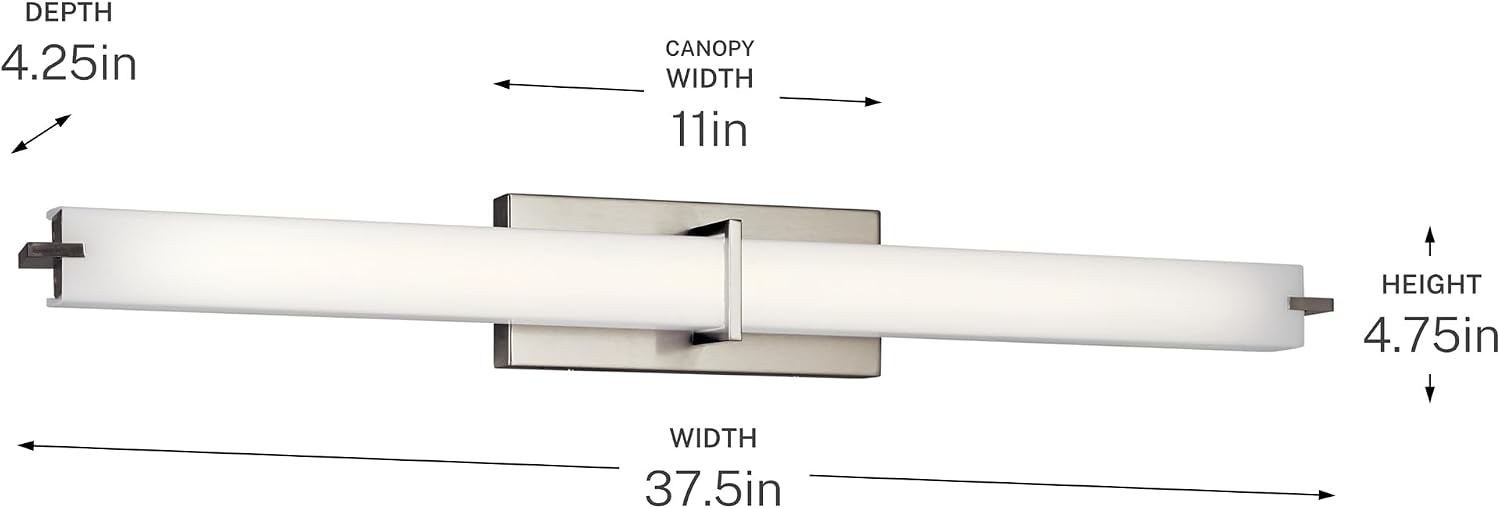 Kichler 37.5' LED Linear Bath Vanity Light Fixture with White Acrylic Diffuser in Brushed Nickel for Bathroom Lighting over Mirror (37.5' x 4.75' x 4.5'), 11147NILED