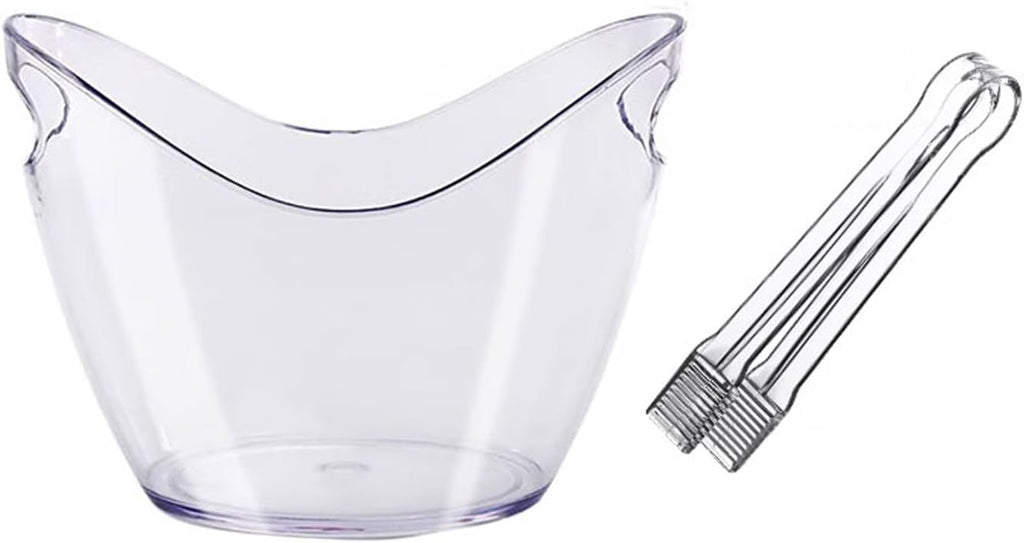 ice Bucket, Home Bar Clear Acrylic Ice Bucket with Tongs, 8 Liter Plastic Tub Oval Storage Buckets