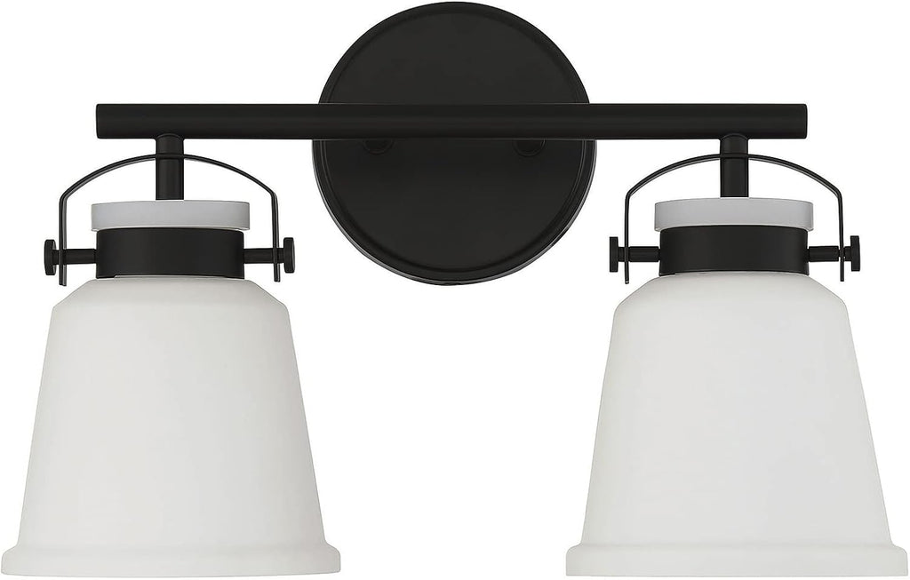Savoy House 8-1627-2-BK Kaden Industrial Traditional White Opal Glass Bathroom Vanity Wall Light, 2-Light 120 Total Watts, 11' H x 16' W, Matte Black
