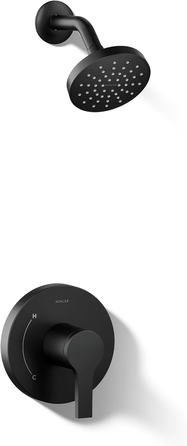 KOHLER TS35321-4G-BL, Elate Rite-Temp Shower Trim with Single Function 1.75 GPM Showerhead, Matte Black, Modern Shower Fixture, Water-Saving Design