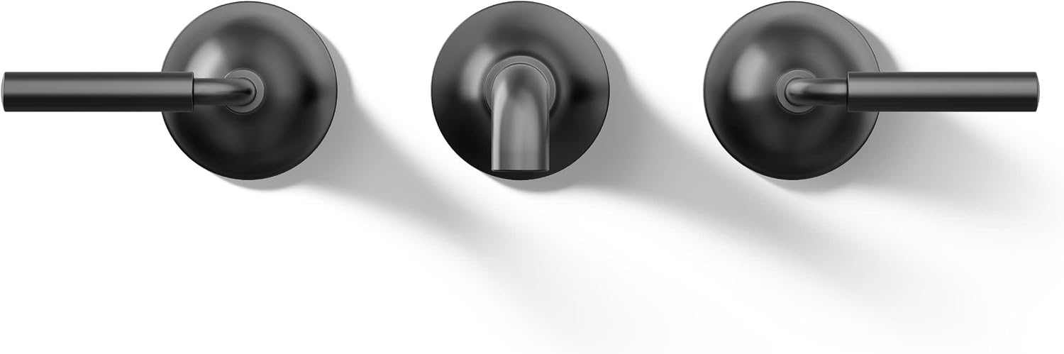 Kohler T26439-4-BL Tone Wall-Mount Bathroom Sink Faucet Set, Bathroom Faucet with Two Lever Handles, Matte Black