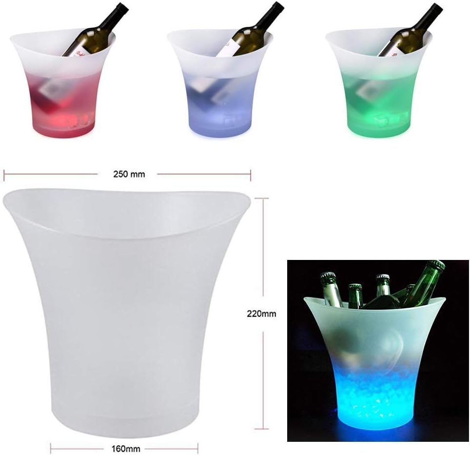 SMETA Ice Bucket Led for Champagne Beer Wine Color Changing Bottle Beer 5L Large Capacity Cooler with Led, Plastic Portable Ice Bucket with Light for Parties, Bar, Home, KTV Small Clear Buckets, 5PCS