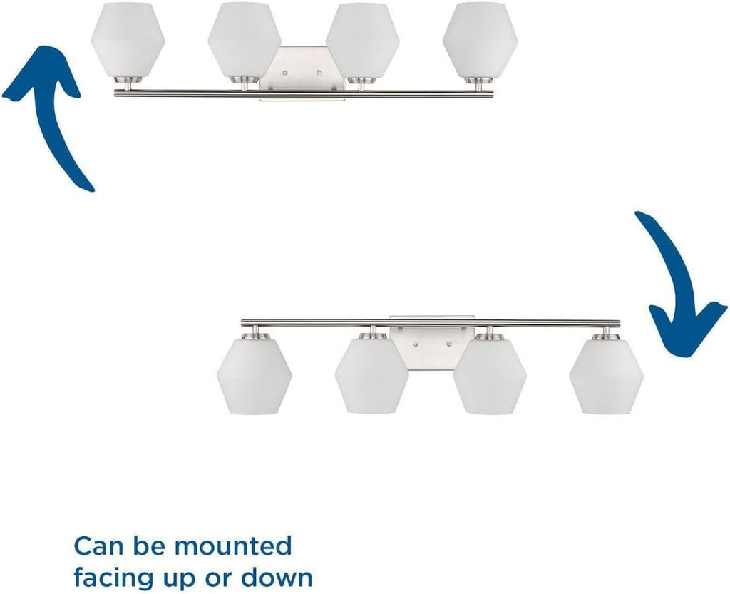 Progress Lighting P300433-009 Copeland Collection 33 in. Four-Light Brushed Nickel Vanity Light with Etched Opal Glass Shades