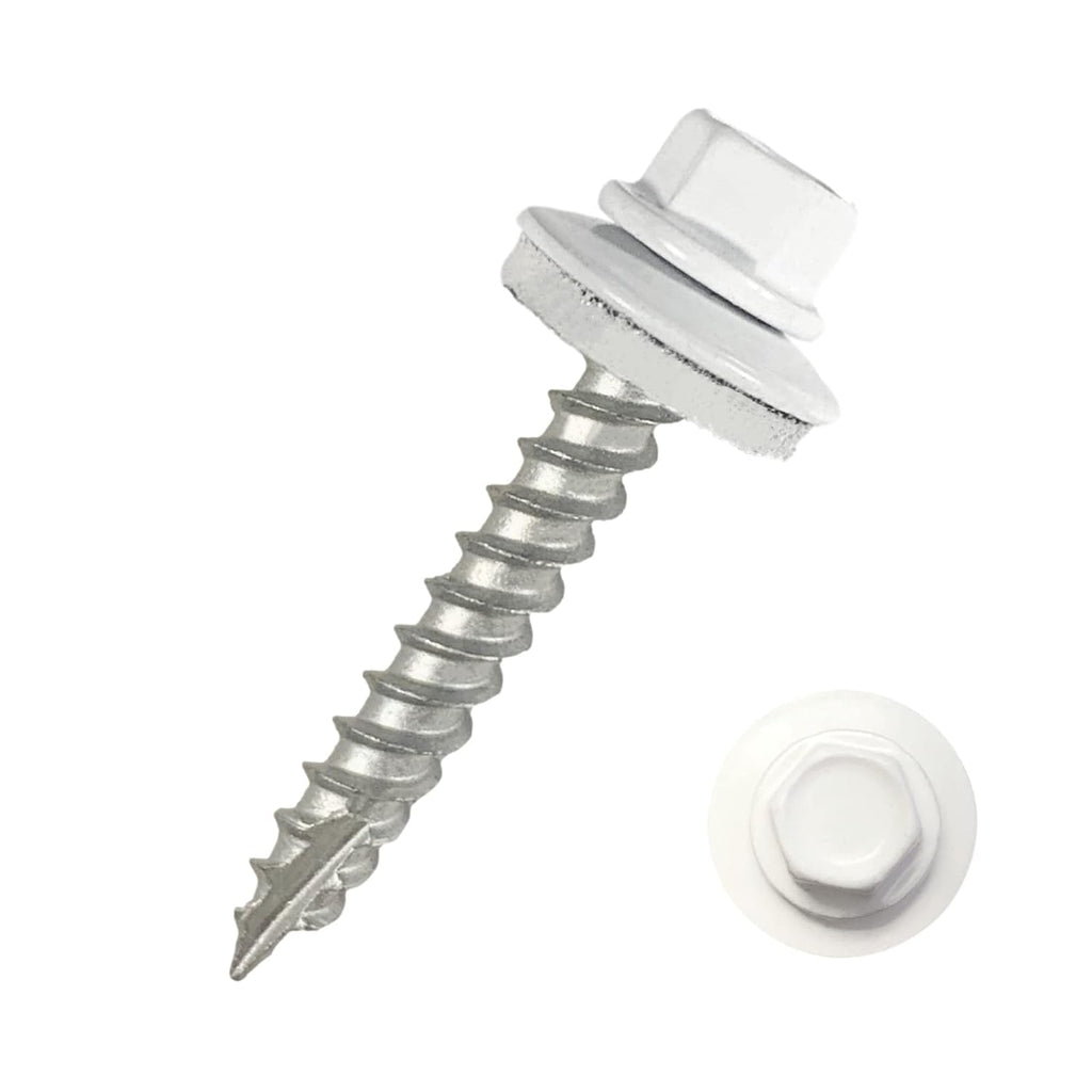 EAGLE 1 Metal Roofing Screws #10 - Painted Hex Head Self-Tapping Screws with EDPM Rubber Washer for Metal to Wood, Vinyl, Small Sheet Metal - Free Magnetic Driver (White, 2 Inch, 1000)