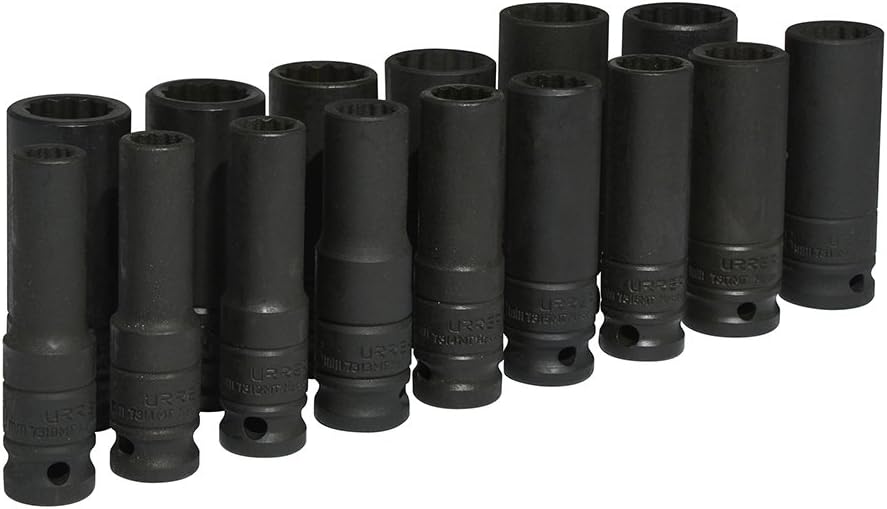 Urrea 74203 1/2-Inch Drive Impact Socket Set with Rail and Clips, 10mm-21mm, 15-Piece