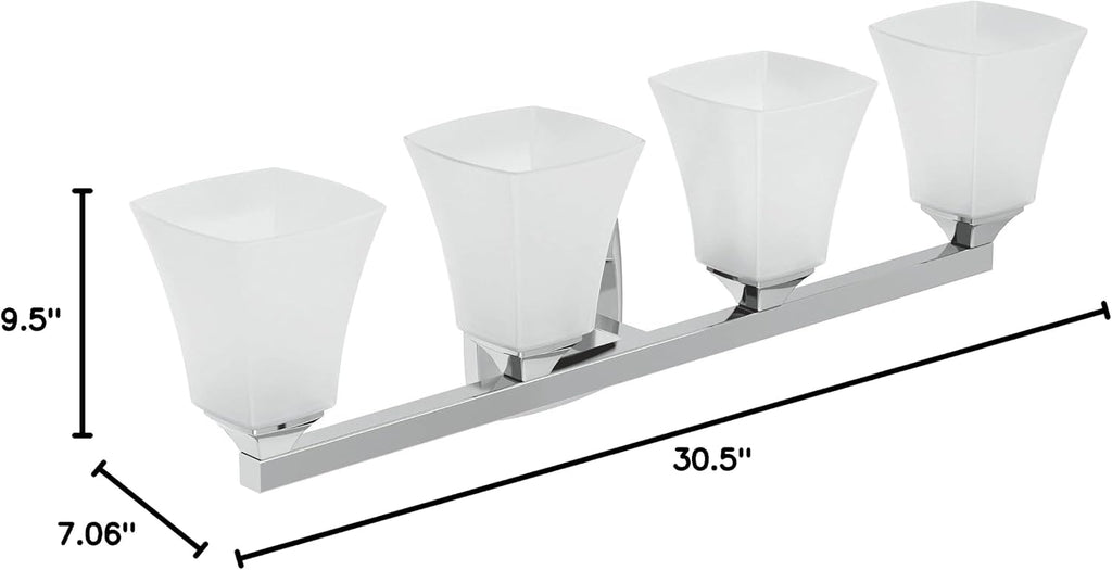 Moen YB5164CH Voss 4-Light Dual-Mount Bath Bathroom Vanity Fixture with Frosted Glass, Chrome