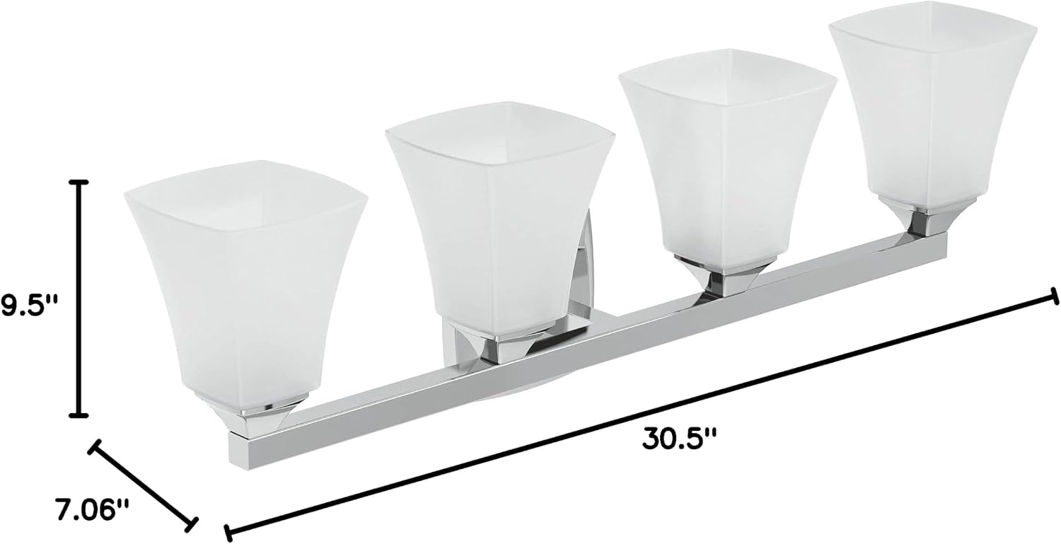Moen YB5164CH Voss 4-Light Dual-Mount Bath Bathroom Vanity Fixture with Frosted Glass, Chrome