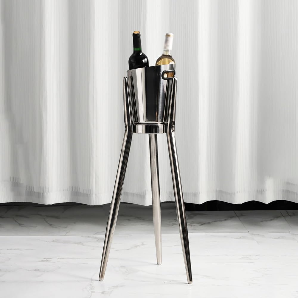 Ice Bucket for Parties, Stainless Steel Wine Cooler with Stand - Party Drink Cooler Holder - Handles - Wine Chiller - Free Standing - Outdoor or Indoor Use(Black)