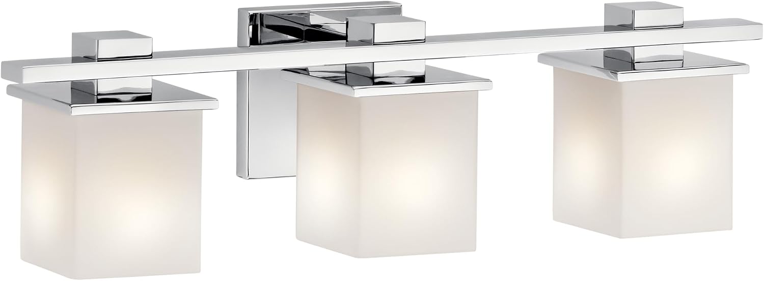 Kichler Tully 24' Vanity Light in Chrome, 3-Light Modern Bathroom Light with Satin Etched Cased Opal Glass, (24' W x 6.5' H), 45151CH