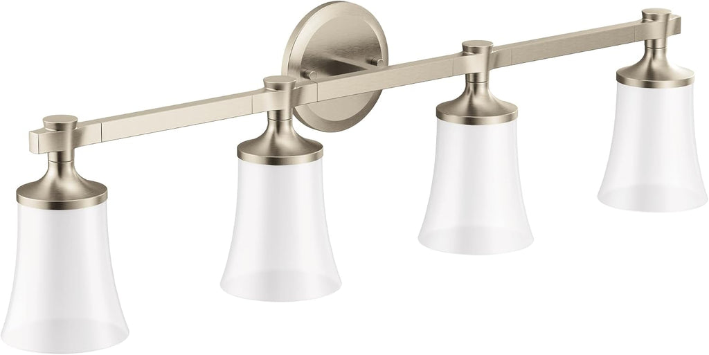 Moen YB0364BN Flara 4-Light Dual-Mount Bath Bathroom Vanity Light Fixture with Frosted Glass, Brushed Nickel