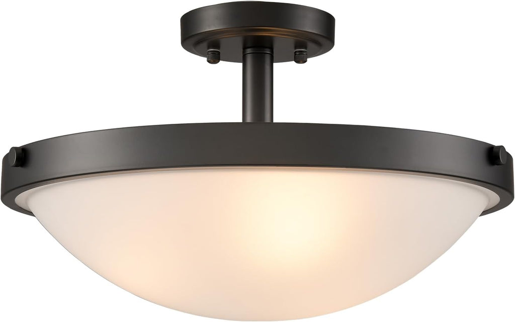 SAMTEEN Farmhouse Black Semi Flush Mount Ceiling Light Modern 3-Light Frosted Glass Ceiling Light Fixtures Matte Black Flush Mount Light for Hallway Bedroom Kitchen Bathroom, 16-Inch