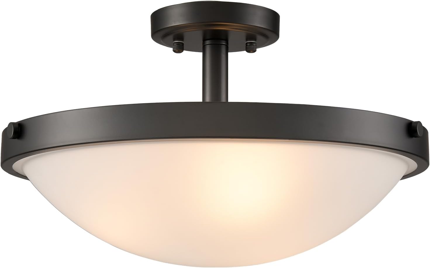 SAMTEEN Farmhouse Black Semi Flush Mount Ceiling Light Modern 3-Light Frosted Glass Ceiling Light Fixtures Matte Black Flush Mount Light for Hallway Bedroom Kitchen Bathroom, 16-Inch