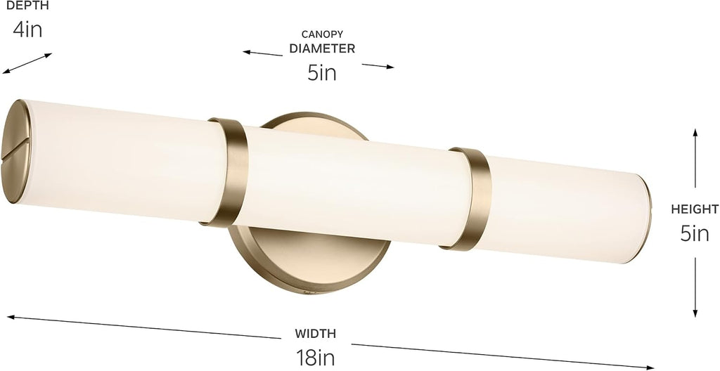 Kichler Rosh 18 in LED Bathroom Vanity Light Fixture with White Glass in Champagne Bronze, Modern Minimalist Bath Bar for Mirror, Dimmable (18 in W x 5 in H), 55187CPZLED