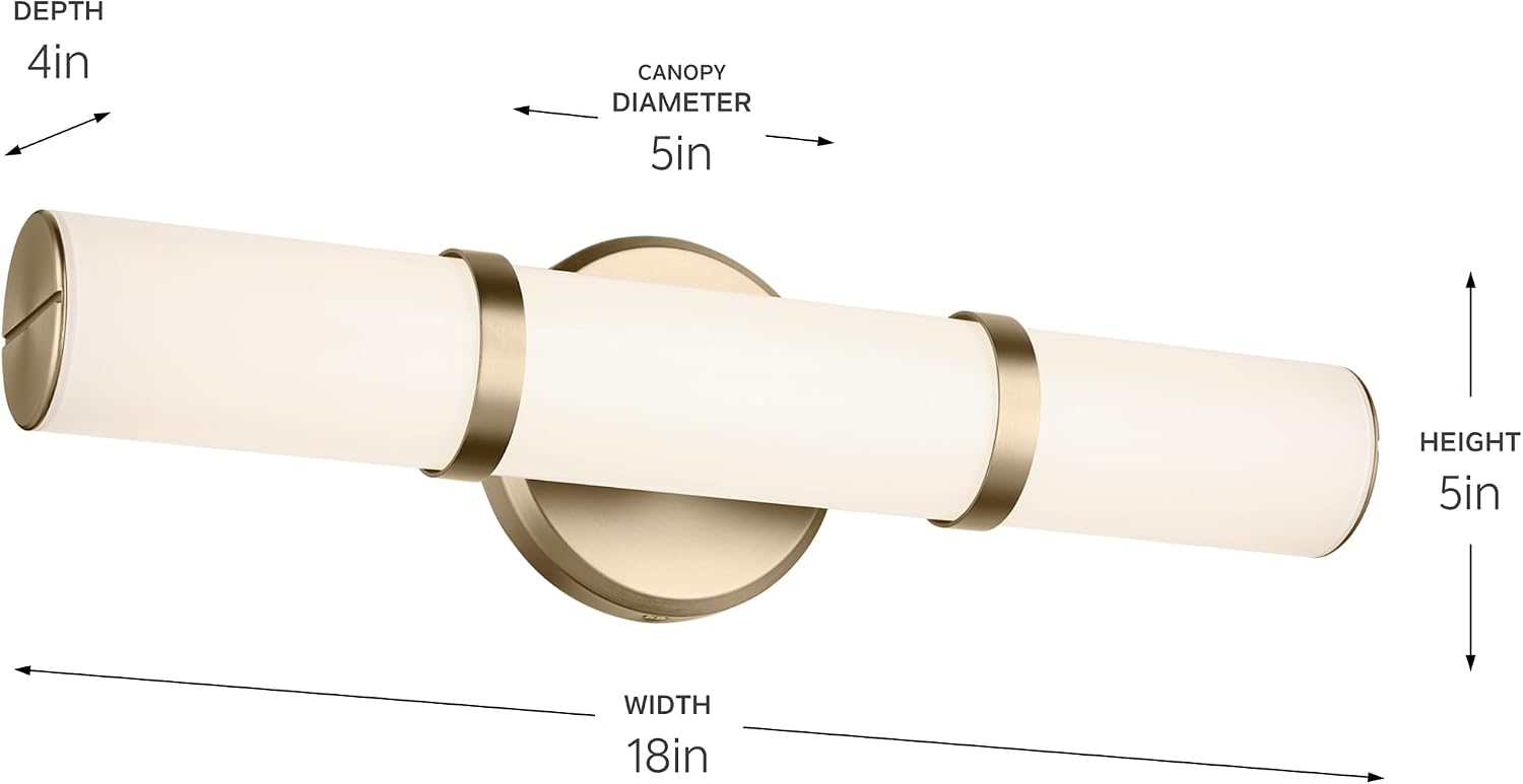 Kichler Rosh 18 in LED Bathroom Vanity Light Fixture with White Glass in Champagne Bronze, Modern Minimalist Bath Bar for Mirror, Dimmable (18 in W x 5 in H), 55187CPZLED