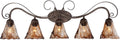 Franklin Iron Works Amber Scroll Rustic Vintage Wall Mount Light Golden Bronze Silver Metal 37 1/4' Wide 5-Light Vanity Fixture Organic Art Glass Shades Decor for Bathroom Over Mirror House Home
