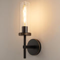 15' Knurled Brass Wall Sconce with Clear Glass Tube, Black Gold Bathroom Vanity Light Fixtures, Modern Lamp Lighting for Bedroom, Living Room, Hallway, Staircase, Mirror, Kitchen