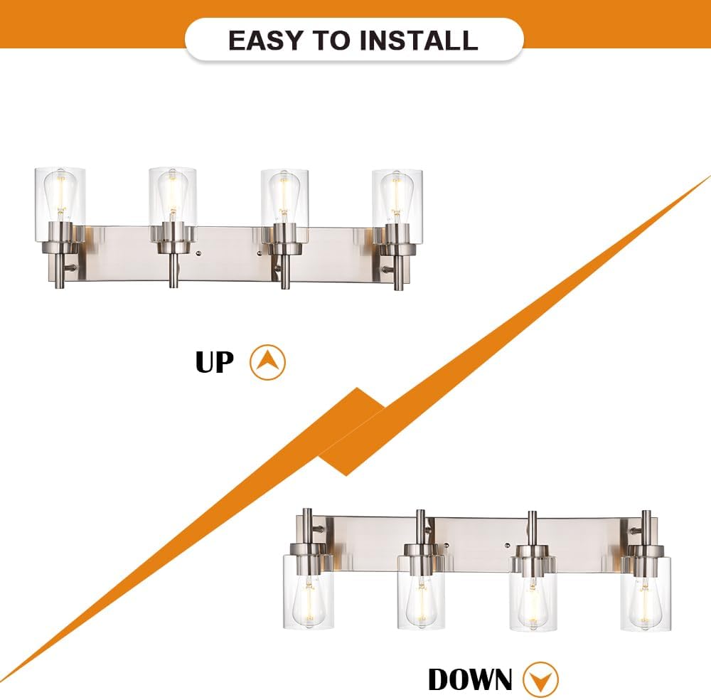 4 Lights Bathroom Vanity Light Fixture Brushed Nickel Sconces Wall Lighting Modern Industrial Indoor Wall Mounted Lamp for Kitchen Dining Room (Patent No.: US D958,438 S)