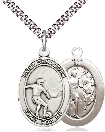 Sterling Silver St Sebastian Soccer Medal.