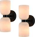 CLAXY Black Wall Sconces Set of 2 Glass Vine Shades | Milky White Glass Shade, Dual Shades Wall Lights for Bathroom Bedroom Hallway Kitchen Dimmable