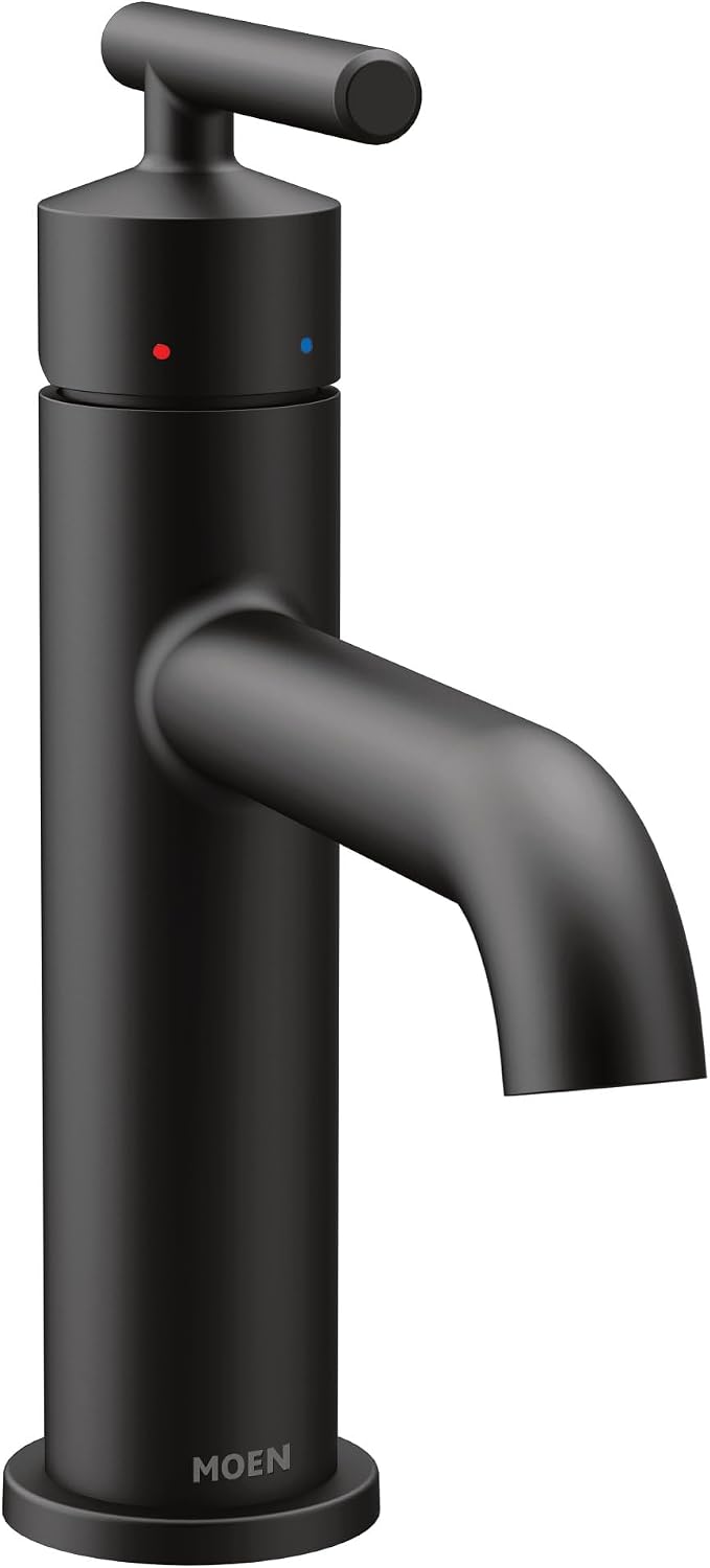 Moen Gibson One-Handle Single Hole Modern Bathroom Sink Faucet with Optional Deckplate, Matte Black, 6145BL
