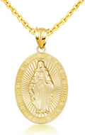 Gold Reversible Virgin Mary Miraculous Medal Pendant Necklace | 10K or 14K Yellow, Rose, or White Gold | Choice of Chain Length/Pendant Only