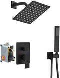 Matte Black Shower System Bathroom Rainfall Shower Faucet Set Complete Wall Mounted 8 Inch Shower Head and Handle Set with Rough-in Valve Body and Trim Kit