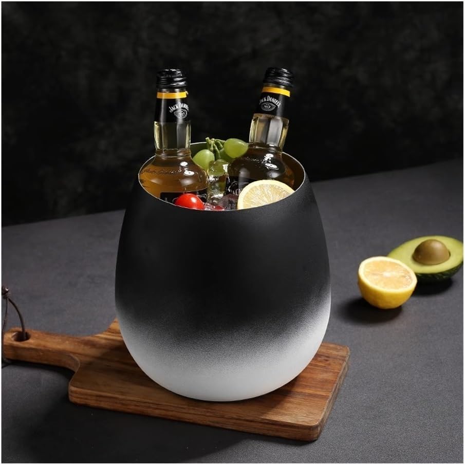 Ice Bucket, Stainless Steel Ice Bucket, Champagne Wine Beer Chilling Bucket Ice Buckets for Parties(Black)