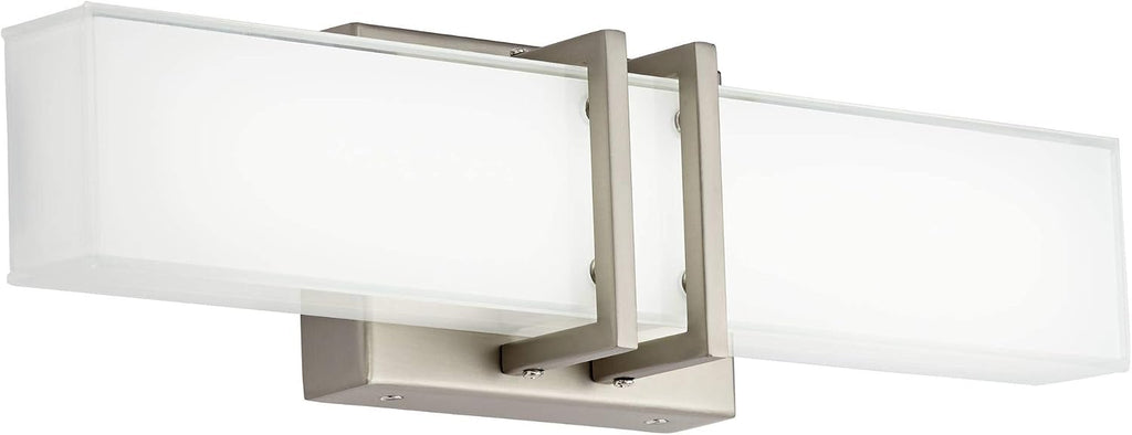 Possini Euro Design Exeter Modern Art Deco Wall Mount Light LED Brushed Nickel Silver Metal 17' Wide Vanity Fixture Rectangular Silk Screened Glass Shade Decor for Bathroom Over Mirror House Home