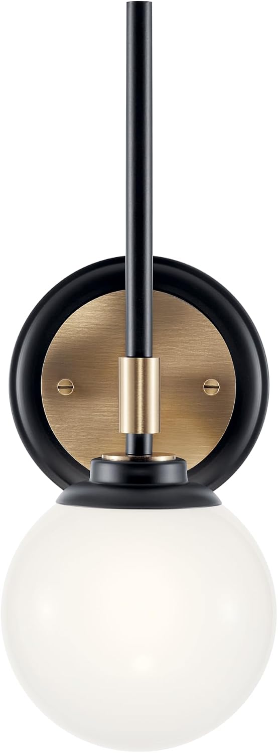 Kichler Benno 1-Light Wall Sconce, Modern Light with Opal Glass in Black and Champagne Bronze, for Bathroom, Powder Room, Kitchen, Bedroom, or Hallway (13.75' x 5.25'), 55170CPZ