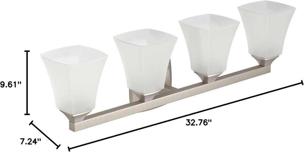 Moen Voss Brushed Nickel Modern 4-Light Dual-Mount Bath Bathroom Vanity Fixture with Frosted Glass, YB5164BN