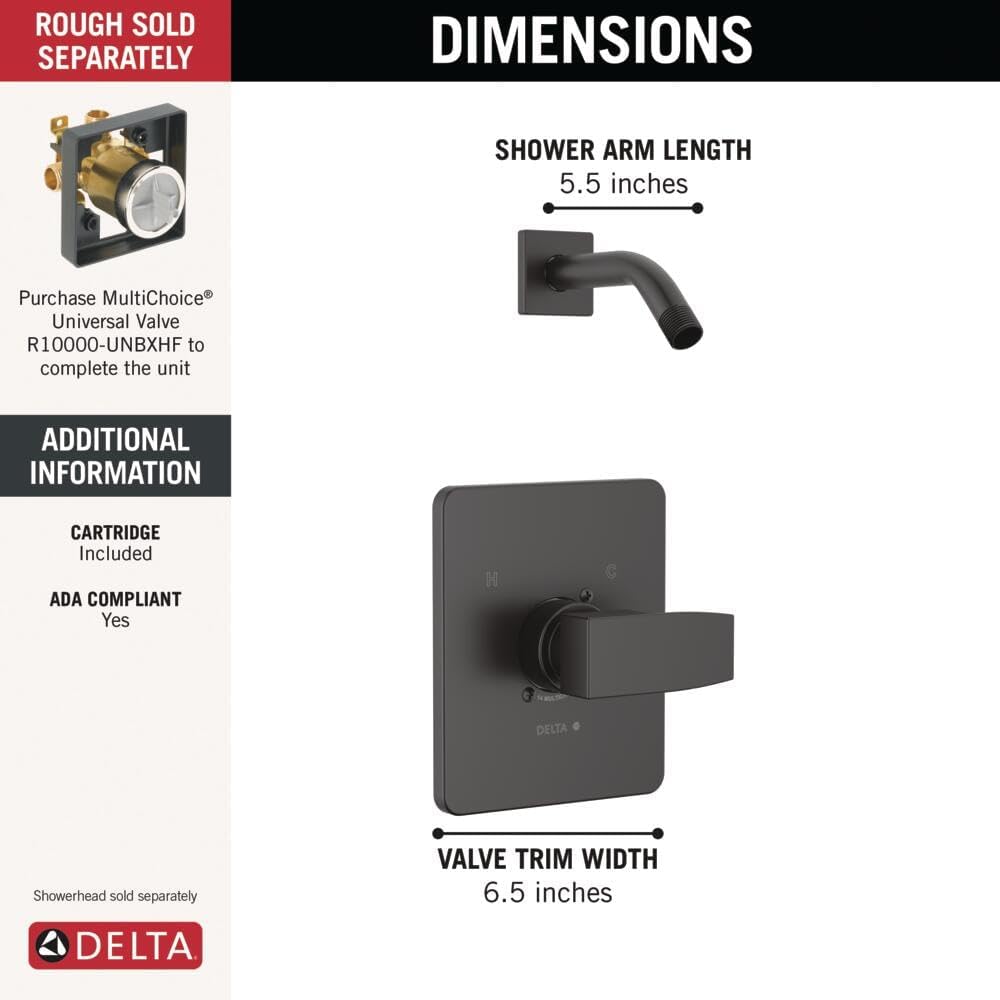 Delta T14267-LHD-PP Modern Shower Only Trim Package - Less Shower Head - Matte Black