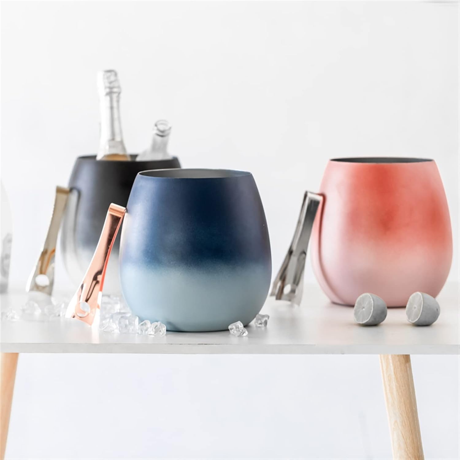 SUNESA Ice Buckets Ice Bucket Fashion Gradient Champagne Bucket Stainless Steel Ice Bucket Creative Eggshell Ice Bucket for Home Bar Insulated Ice Bucket (Color : 1)