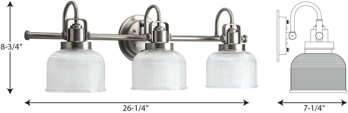 Progress Lighting P2992-81 Archie Collection Clear Double Prismatic Glass Coastal Bath Vanity, 3-Light, Antique Nickel