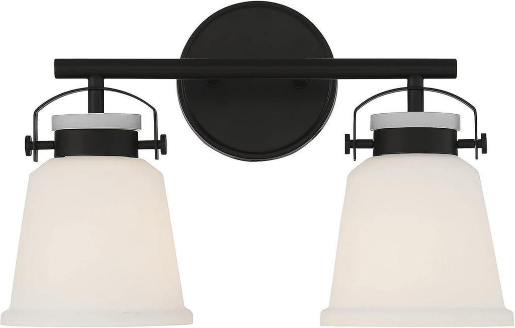 Savoy House 8-1627-2-BK Kaden Industrial Traditional White Opal Glass Bathroom Vanity Wall Light, 2-Light 120 Total Watts, 11' H x 16' W, Matte Black