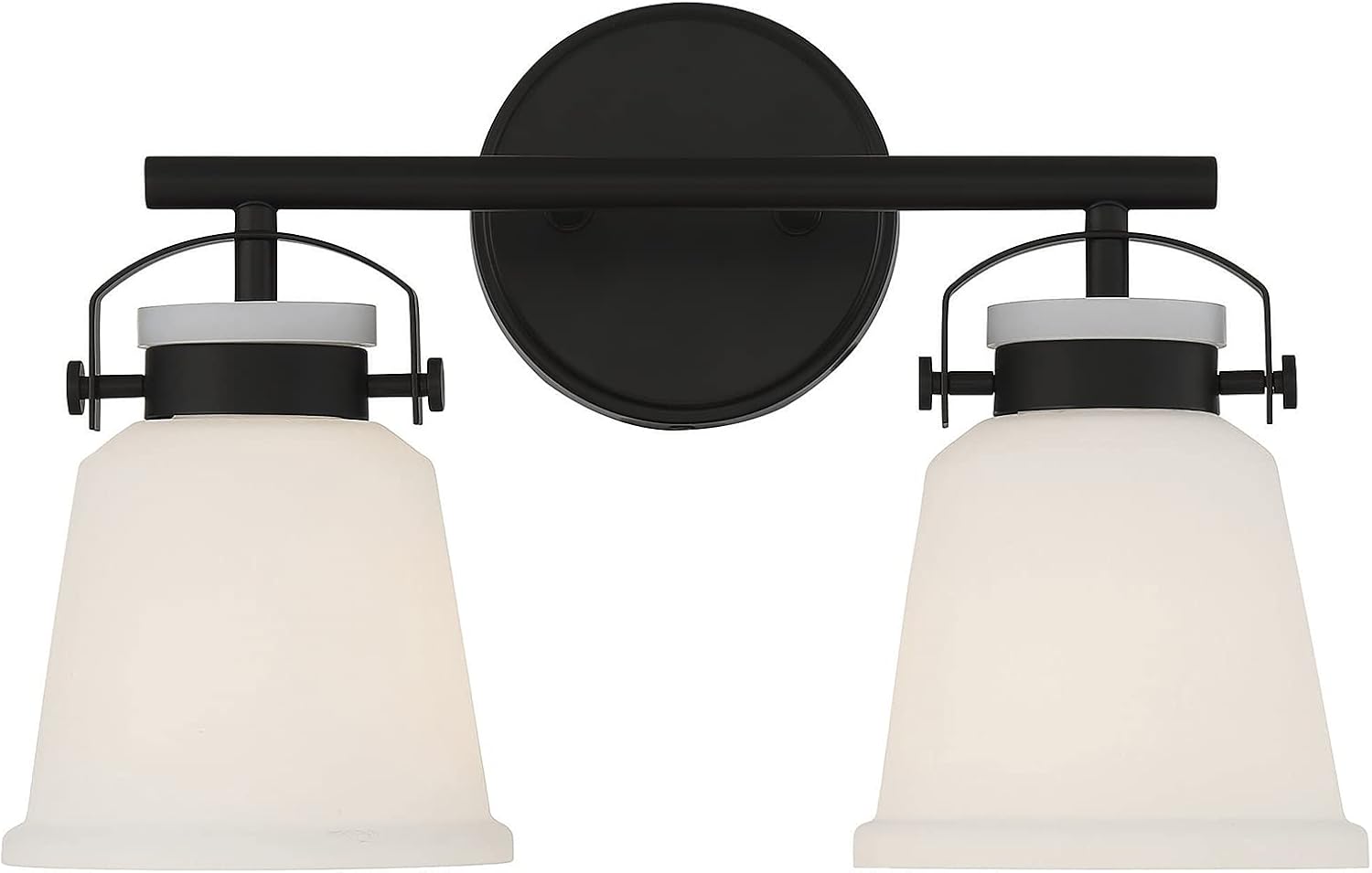 Savoy House 8-1627-2-BK Kaden Industrial Traditional White Opal Glass Bathroom Vanity Wall Light, 2-Light 120 Total Watts, 11' H x 16' W, Matte Black