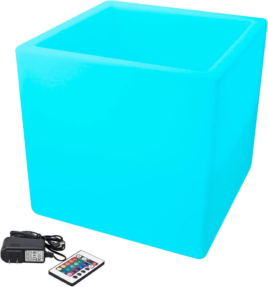 Hullaballoo 16-Inch LED Storage Cube Decorative Glow Furniture Waterproof Rechargeable RGB Color Changing Ice Bucket Flower Pot Planter w/Remote Party Night Romantic Indoor Outdoor Lighting