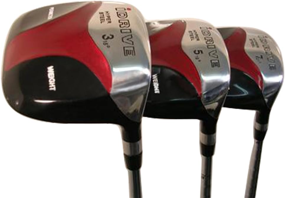 iDrive Red Square Anti-Slice Draw Fairway 3 5 7 Wood Set Golf Clubs, Right Handed Senior Flex with Men's Size Black Pro Velvet Grips