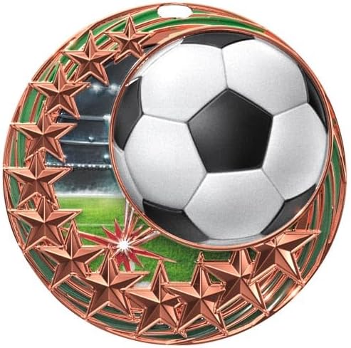 Wilson Trophy 2.25' Star Blast Bronze Soccer Medal with Custom Engraving - Includes Patriotic Neck Ribbon - Ideal for Soccer Team, League, and Season Awards